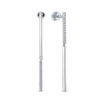 Серьги с фианитом родированные серебро 925*