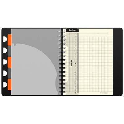 Бизнес-тетрадь А5+, 80л., Berlingo "Steel&Style Pro", клетка, на гребне, 80г/м2, перфорация, разделители, линейка, закладка, серебристый металлик