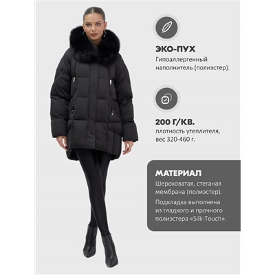 Куртка зимняя женская с мехом и капюшоном тренд черного цвета 7660Ch