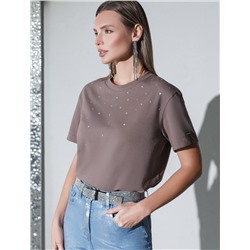 Нарядная футболка с принтом стразами из премиального хлопка с эластаном
