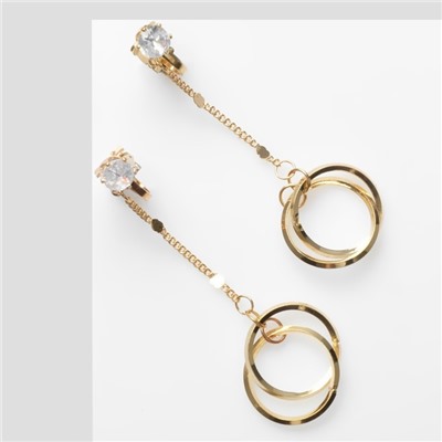 Серьги висячие «Цепь» с кругом, цвет белый в золоте, 5,5 см