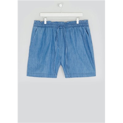 Papaya Curve Tie Waist Denim Shorts