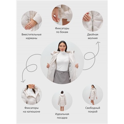 Куртка зимняя женская классическая с капюшоном бежевого цвета 7671B