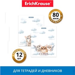 Набор обложек ПП 12 шт, 212 х 347 мм, 80 мкм, ErichKrause "Cupids", для тетрадей и дневников, МИКС