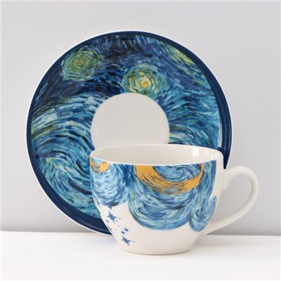 Сервиз чайный Доляна «Звёздная ночь», 12 предметов: 6 чашек 250 мл, 6 блюдец d=15 см, фарфор