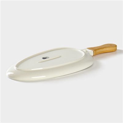 Блюдо для подачи с бамбуковой ручкой BellaTenero, 36.5×16×2 см, фарфор, белое