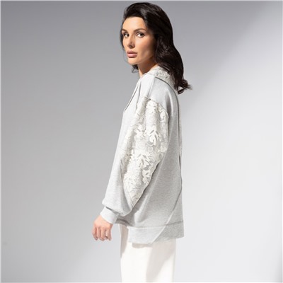 Свитшот комбинированный с кружевом, Границы нежности (серый)