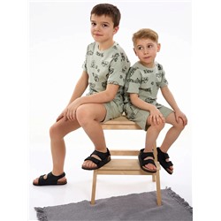 Детская пижама с шортами "Семья" / Шалфей