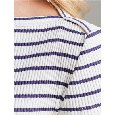 Футболка в полоску с вырезом лодочка из трикотажа в широкий рубчик