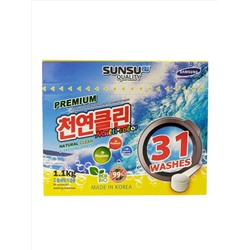 SUNSU-Q Бесфосфатный порошок концентрат для стирки цветного белья, короб с ложечкой 1,1кг (31 стирка) аналог 5кг ХИТ