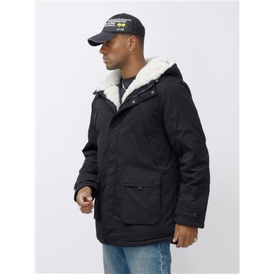 Парка мужская зимняя удлиненная с мехом черного цвета 8753Ch