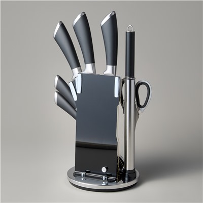 НАБОР НОЖЕЙ AGNESS НЖС НА ПЛАСТИКОВОЙ ВРАЩАЮЩЕЙСЯ ПОДСТАВКЕ 8 ПР. (КОР=6НАБОР.)