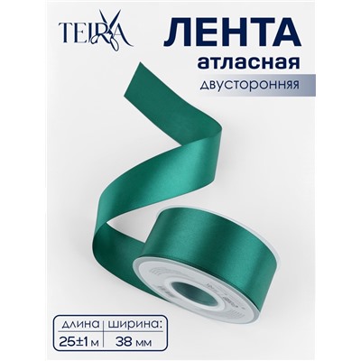 Лента атласная TEIRA, двухсторонняя, 38 мм, 25±1 м, зелёная №0589