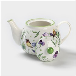 Заварочный чайник Доляна «Зелёный сад», 900 мл, фарфор, белый