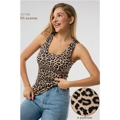 Майка базовая в рубчик леопардовая