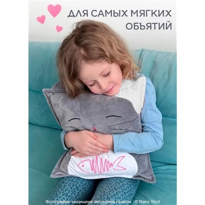 Декоративная Подушка Кот 35х35, тёмно-серая