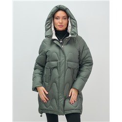 Куртка зимняя женская с капюшоном модная цвета хаки 7653Kh