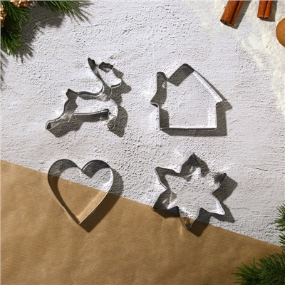 Формы для выпечки новогодние «Рождество», набор 4 шт. + лопатка