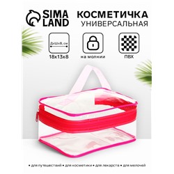Косметичка-сундучок на молнии, маленькая, с ручкой, прозрачная, малиновая