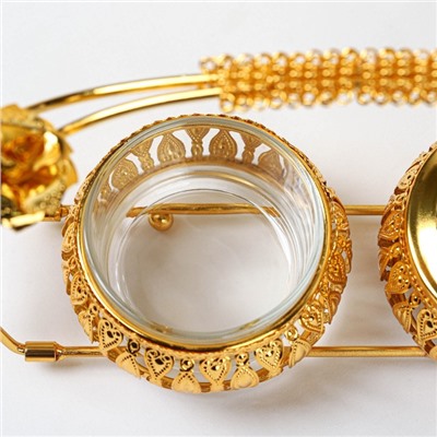 Сахарницы «Бонжур», с ложками, на подставке, набор 2 шт., металл, золотистые