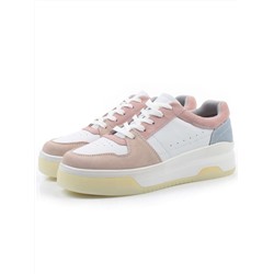 03-YG453-1 WHITE/PINK/BEIGE/LT. BLUE Кроссовки женские (натуральная кожа)