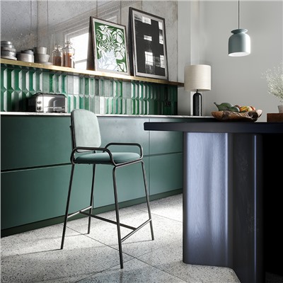 Стул барный Ror, 2 Frame, велюр, черный/зеленый