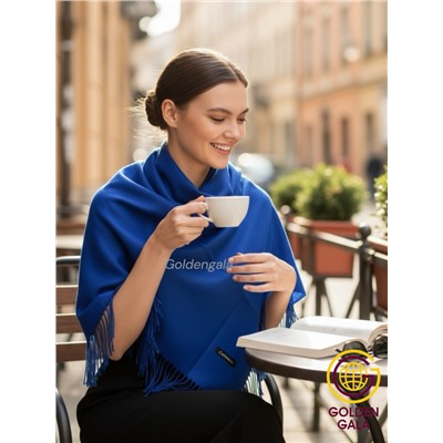 Платок теплый кашемировый однотонный Арт 9899П/38 цвет ярко-синий