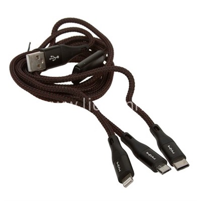 USB кабель 3в1 Lightning/micro USB/Type-C 1.5м MAIMI X50 текстильный (черный) 6A