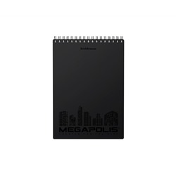 Блокнот с пластиковой обложкой на спирали ErichKrause® MEGAPOLIS®, черный, А5, 80 листов, клетка, микроперфорация