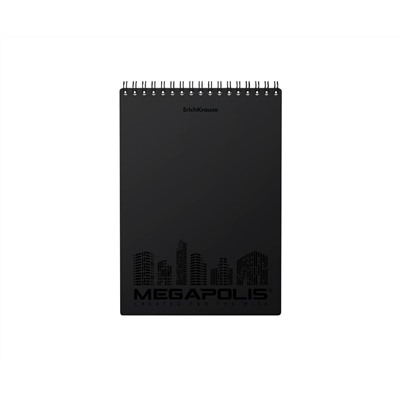 Блокнот с пластиковой обложкой на спирали ErichKrause® MEGAPOLIS®, черный, А5, 80 листов, клетка, микроперфорация