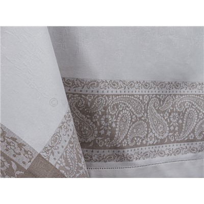 01с58 ЯК  Скатерть  170*250  " Причуда"  цв. белый с бежевой каймой