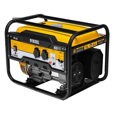 Генератор бензиновый PS 25, 2.5 кВт, 230 В, 15 л, ручной стартер Denzel