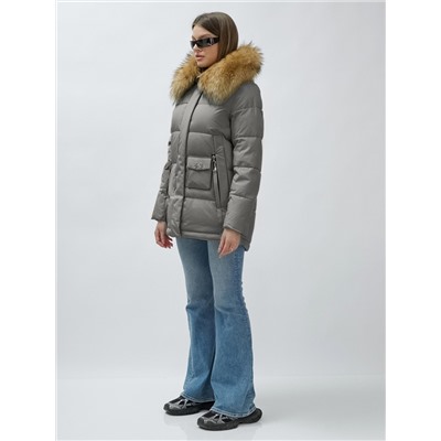 Куртка женская зимняя с мехом енот премиум класса серого цвета 3215Sr