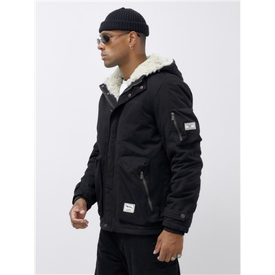 Куртка молодежная мужская зимняя с мехом черного цвета 2611Ch