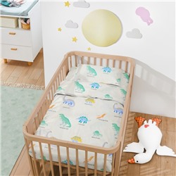 Постельное бельё "Крошка Я" Динозаврики 112*143 см, 60*120+20 см, 40*60 см, бязь 125 г/м2, хл 100%