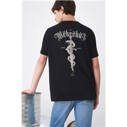 T-shirt bawełniany męski z ozdobnym haftem  kolor czarny