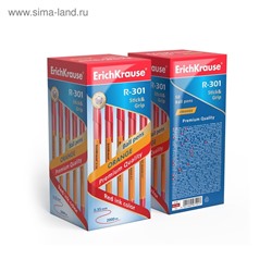 Ручка шариковая ErichKrause R-301 Orange Stick & Grip, узел 0.7 мм, чернила красные, резиновый держатель, длина линии письма 2000 метров