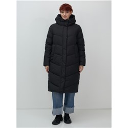 Пальто зимнее утепленное с капюшоном женское черного цвета 7623Ch
