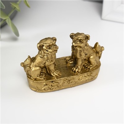 Нэцкэ фигурка полистоун «Небесные львы: собаки Фу», под бронзу, 2.8×8.2×5 см