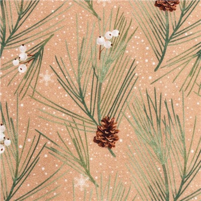 Дорожка на стол новогодняя Этель Spruce branches 30×70см, 100% хлопок, саржа 190 г/м², бежевая