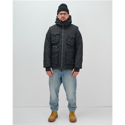 Куртка - жилетка трансформер 2 в 1 мужская зимняя черного цвета 2409Ch