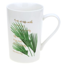 Кружка фарфоровая "Листья" 370мл, д7,7см h11,5см, деколь микс с золотом, в цветной коробке (Китай)