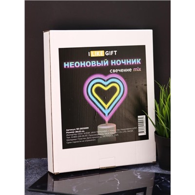 Неоновый LED ночник настольный "Native hearts", свечение mix (28*23 см)