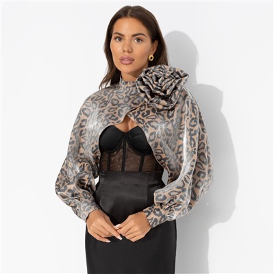 Болеро с перламутровым блеском, Деловой взгляд (леопардовое, с брошкой)