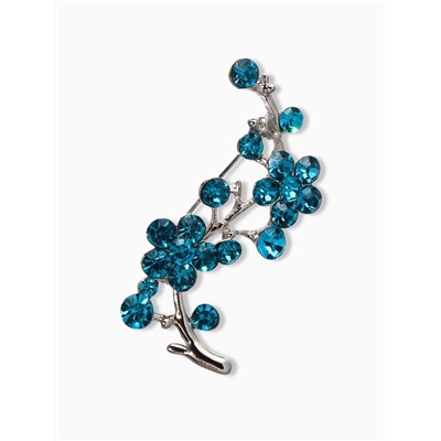 Брошь «Цветы» ветвь яблони, цвет голубой в серебре