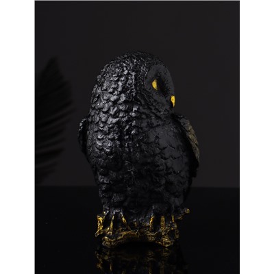 Фигурка гипс «Сова на пеньке», 14×9×10 см, чёрная