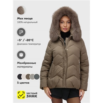 Куртка зимняя женская с мехом и капюшоном тренд коричневого цвета 7759K