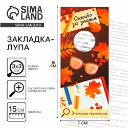 Закладка-лупа «Учителю: Спасибо за знания» 3-кратное увеличение