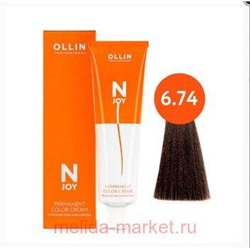 OLLIN "N-JOY" 6/74 – темно–русый коричнево-медный, перманентная крем-краска для волос 100мл
