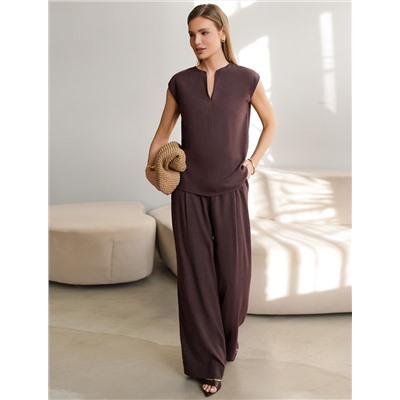 Свободные брюки палаццо на эластичном поясе изо льна с вискозой